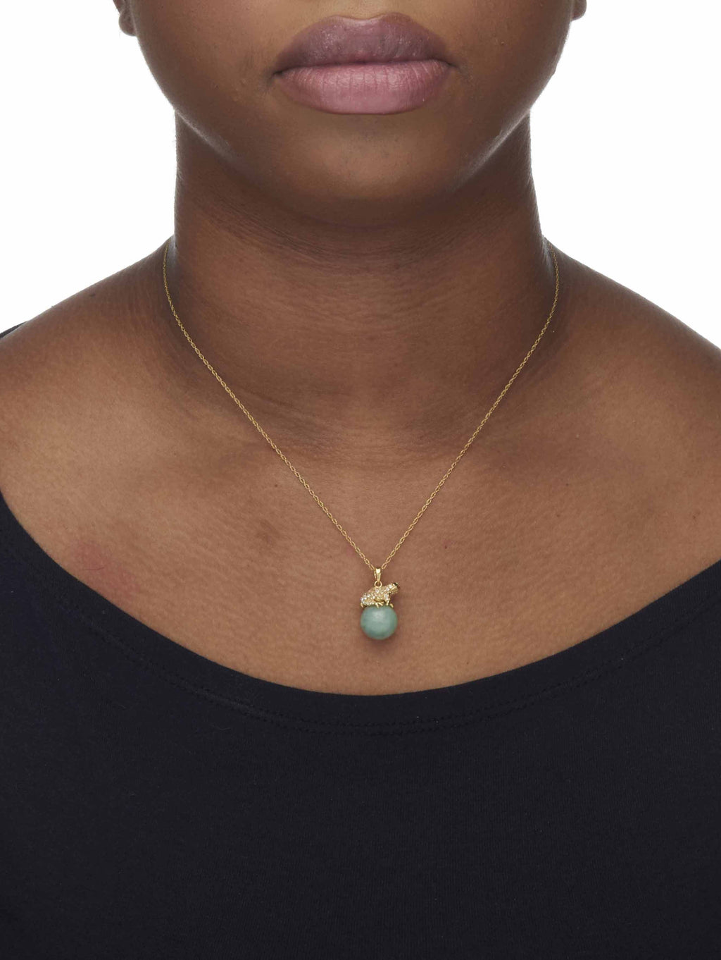 Green Jade Frog Pendant Necklace, 18 in Chain W724