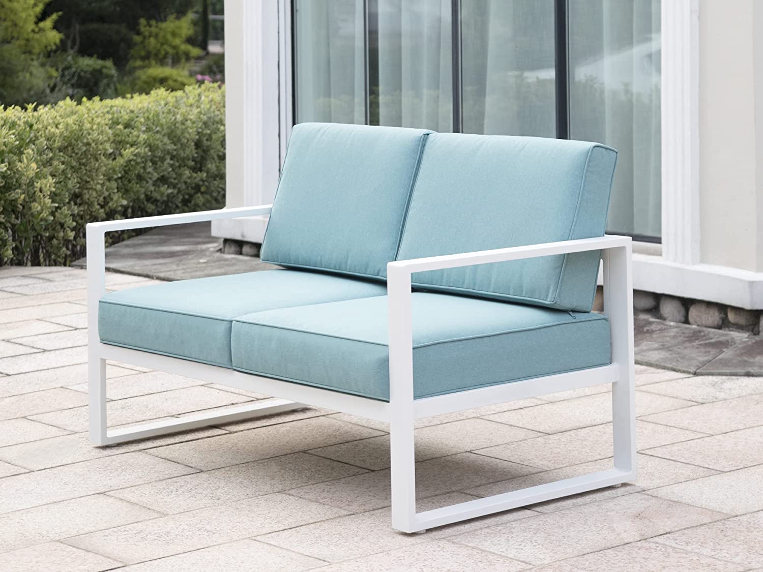 Grey 8 Piece Aluminum Outdoor Sectional Sofa with Ottomans and Coffee Table P96840