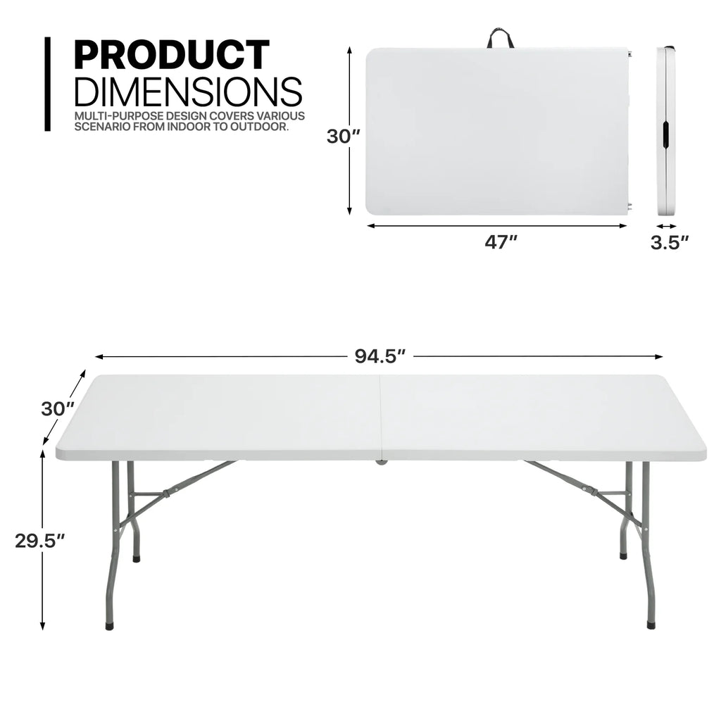 11-Piece 8 Ft Folding Dining Table with Chairs Set with Carry Handle Z9855