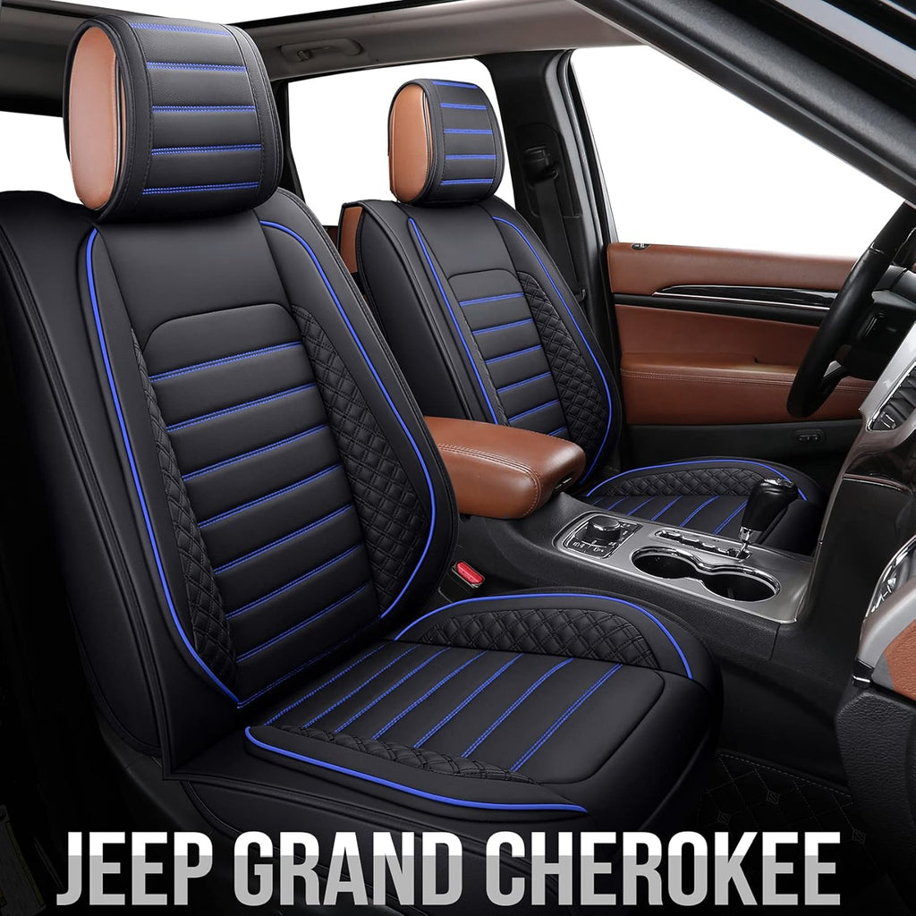 Waterproof Faux Leather Front Seat Covers (2 PCS Front/Black-Blue) M7398