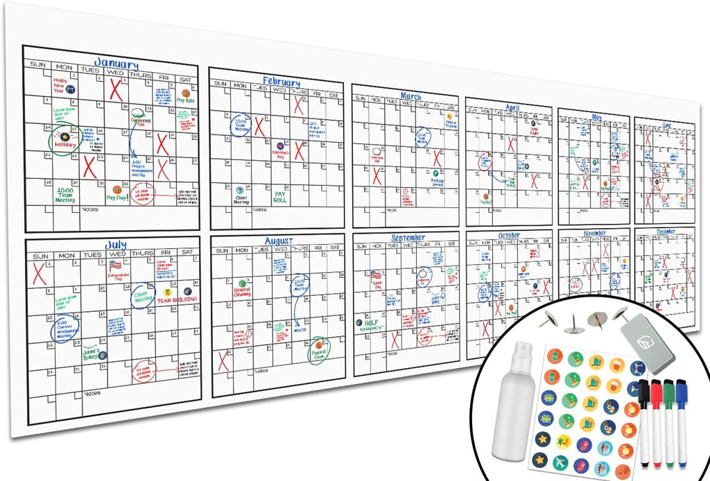 Large Dry Erase Wall Calendar 36 x 96 Undated Laminated (Blue) P2136