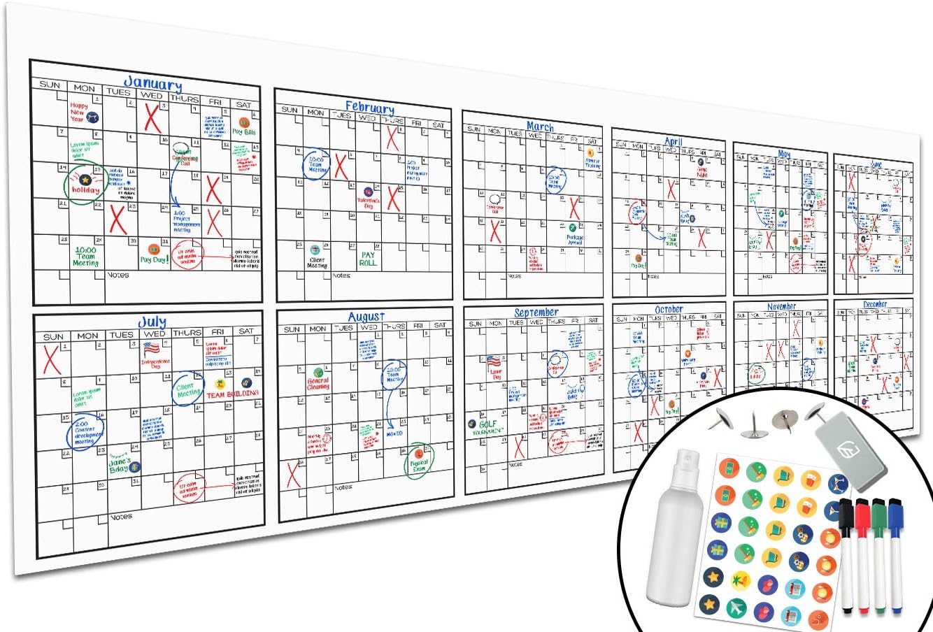 Large Dry Erase Wall Calendar 36 x 96 Undated Laminated (Blue) P2136