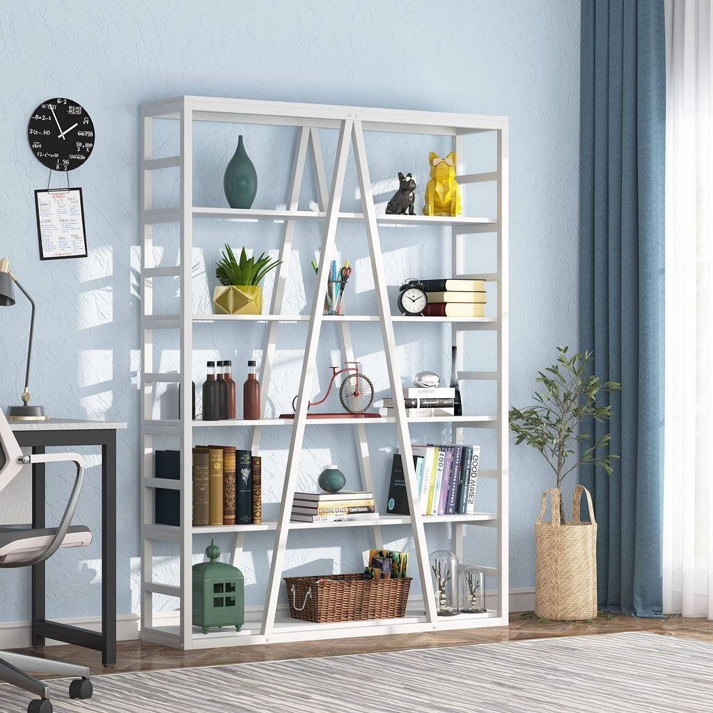 White 6 Tier Industrial Bookshelf G54568
