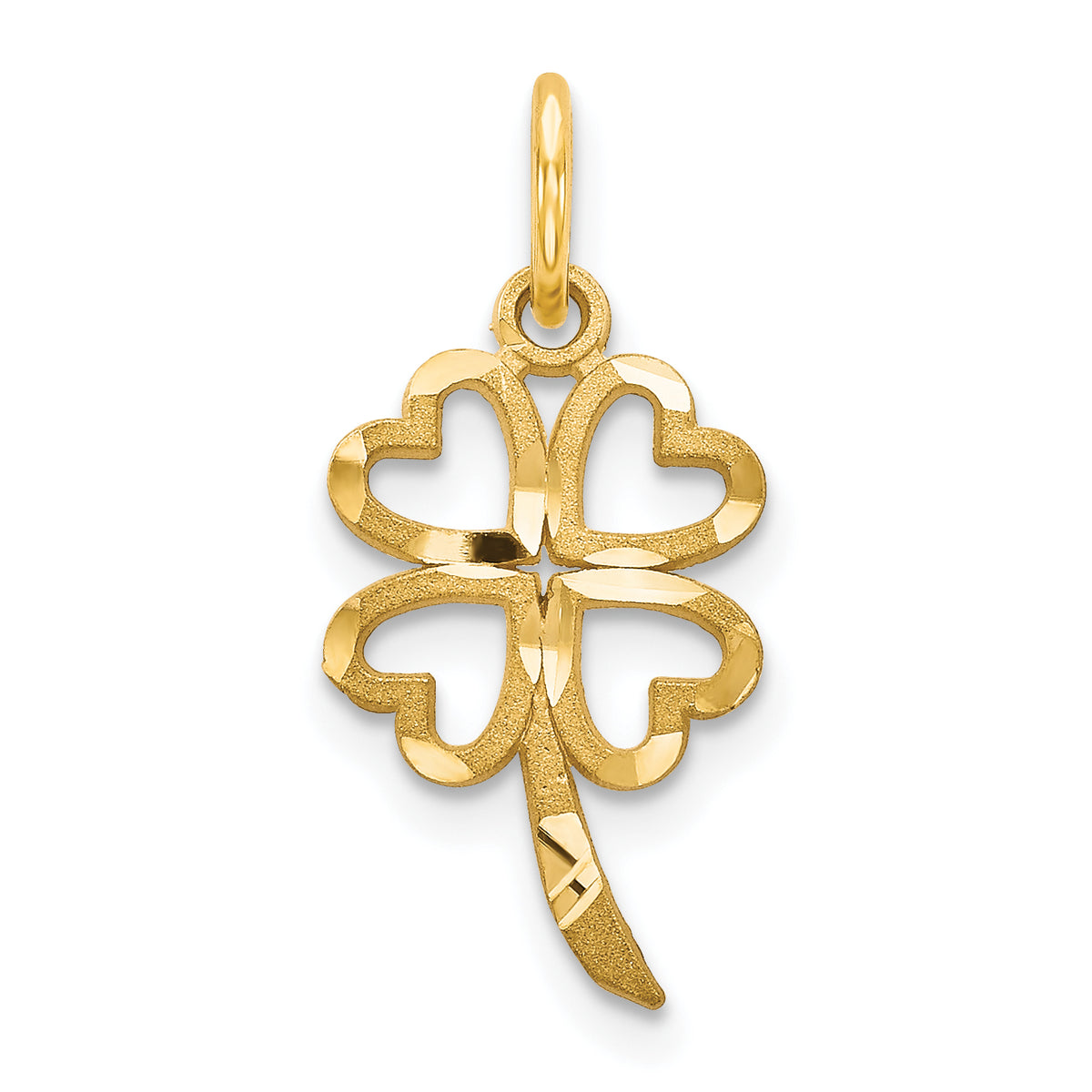 14K Yellow Gold 4 Leaf Clover Pendant Charm with Rope Chain Necklace 20'' T18579
