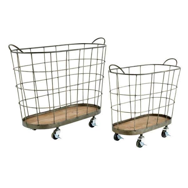 Grey Metal Rolling Laundry Baskets, Set of 2 J30800