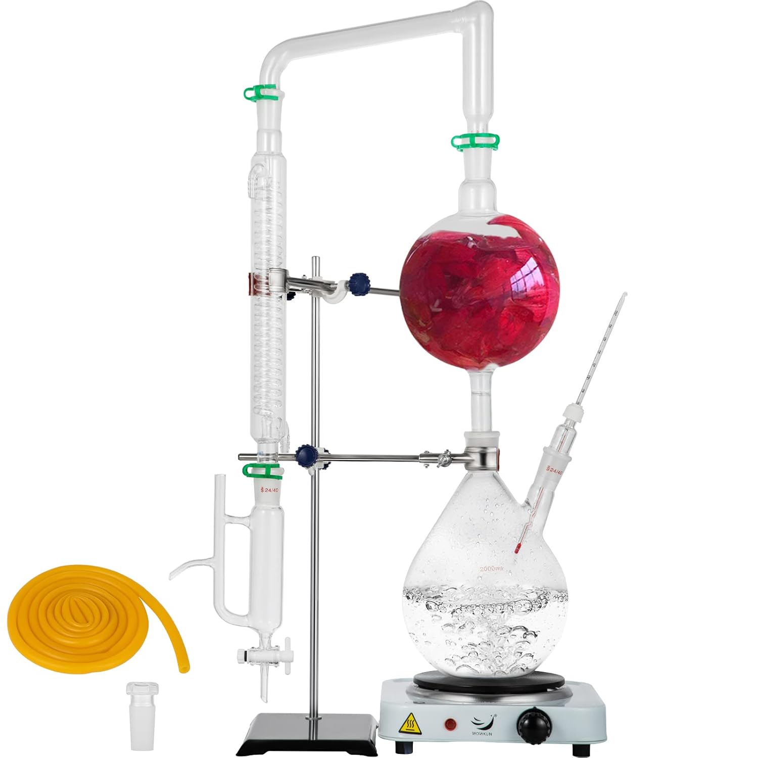 2L Essential Oil Distillation Apparatus Glassware Distillation Kit Water Distiller Purifier with Condenser I4949