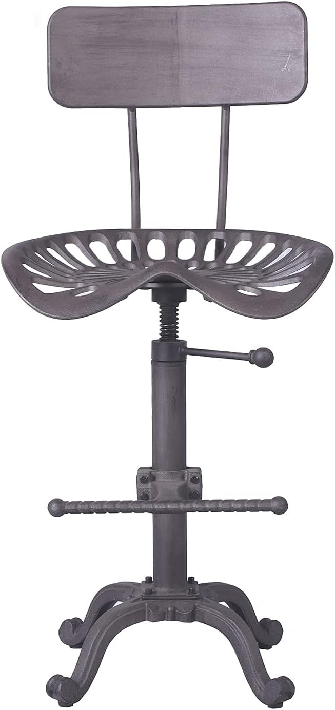 Rust Industrial Cast Iron Tractor Seat Bar Stool with Back R10384