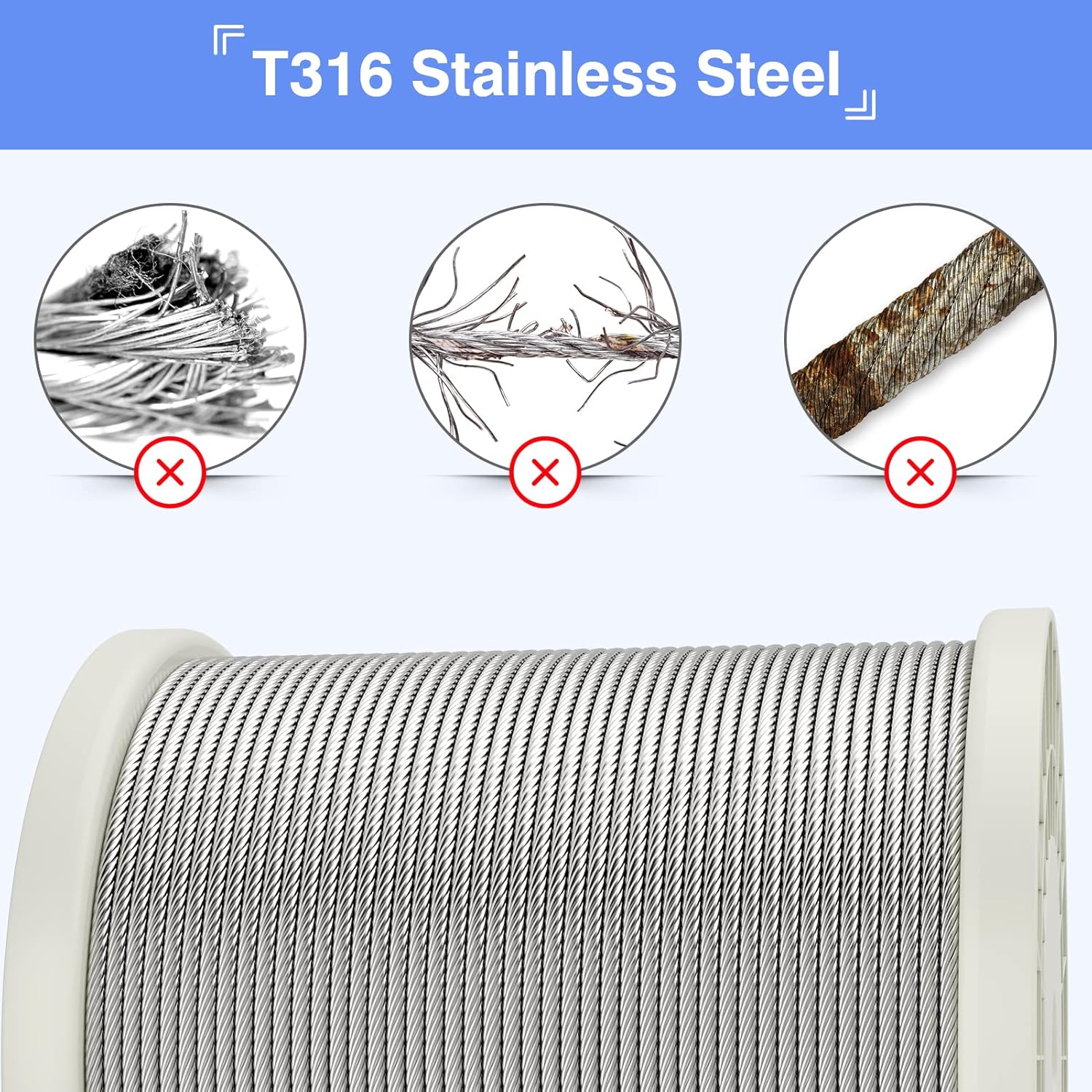 650 ft 7 x 7 Strands T316 Stainless Steel Cable Q72292