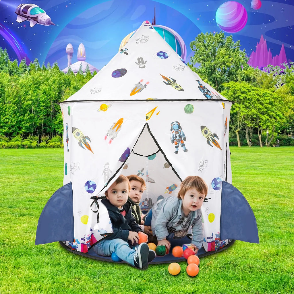 Kids Tent Rocket Ship Toy Foldable Space Themed Indoor Outdoor Large Play Tent A3708