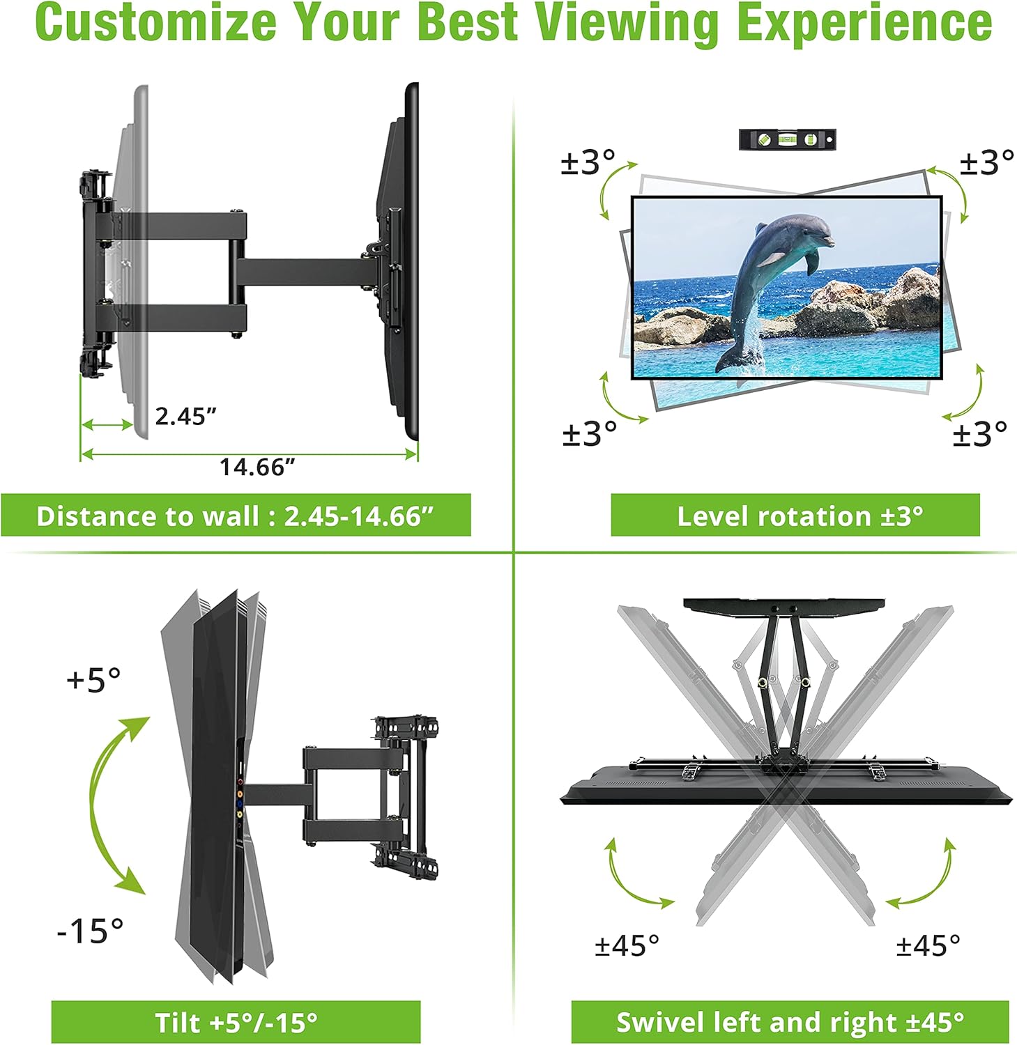 Full Motion TV Wall Mount Bracket with Dual Articulating Arms, Max VESA 600x400mm, Weight Capacity 110lbs, Pack of 2 Q182