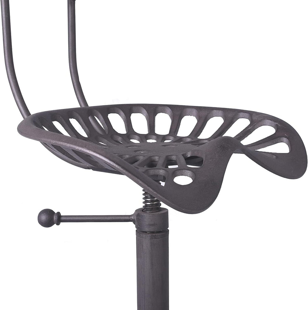 Rust Industrial Cast Iron Tractor Seat Bar Stool with Back R10384