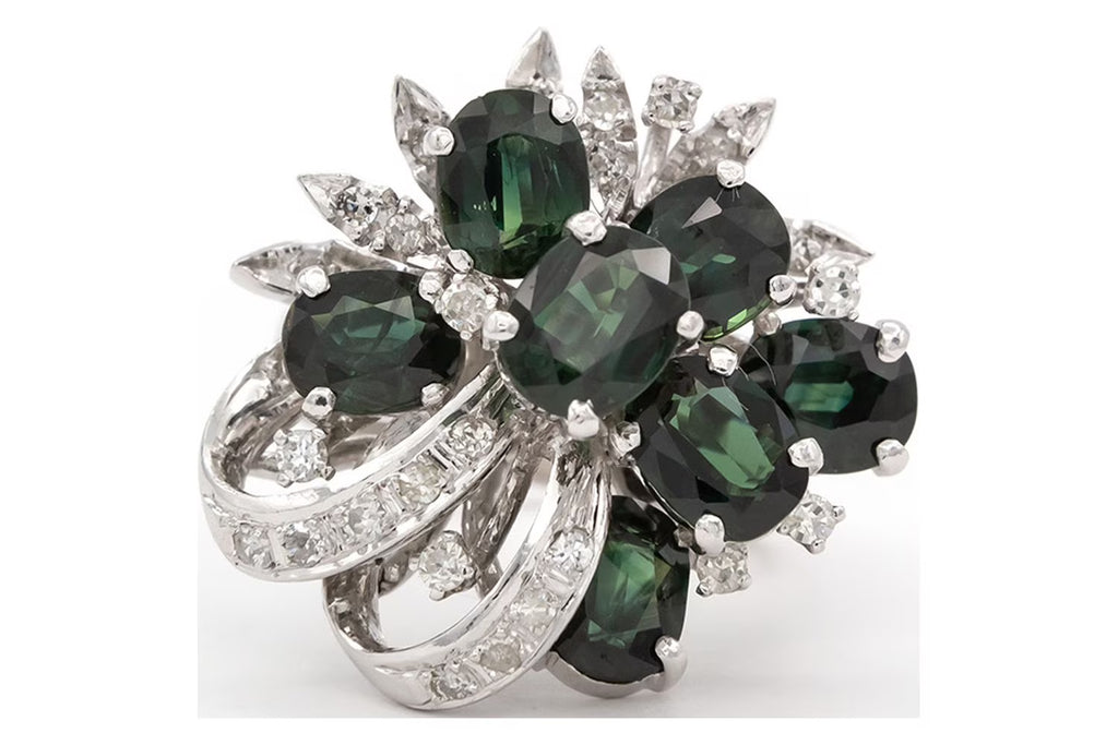 18k White Gold Sapphire Diamond Cluster Ring I226