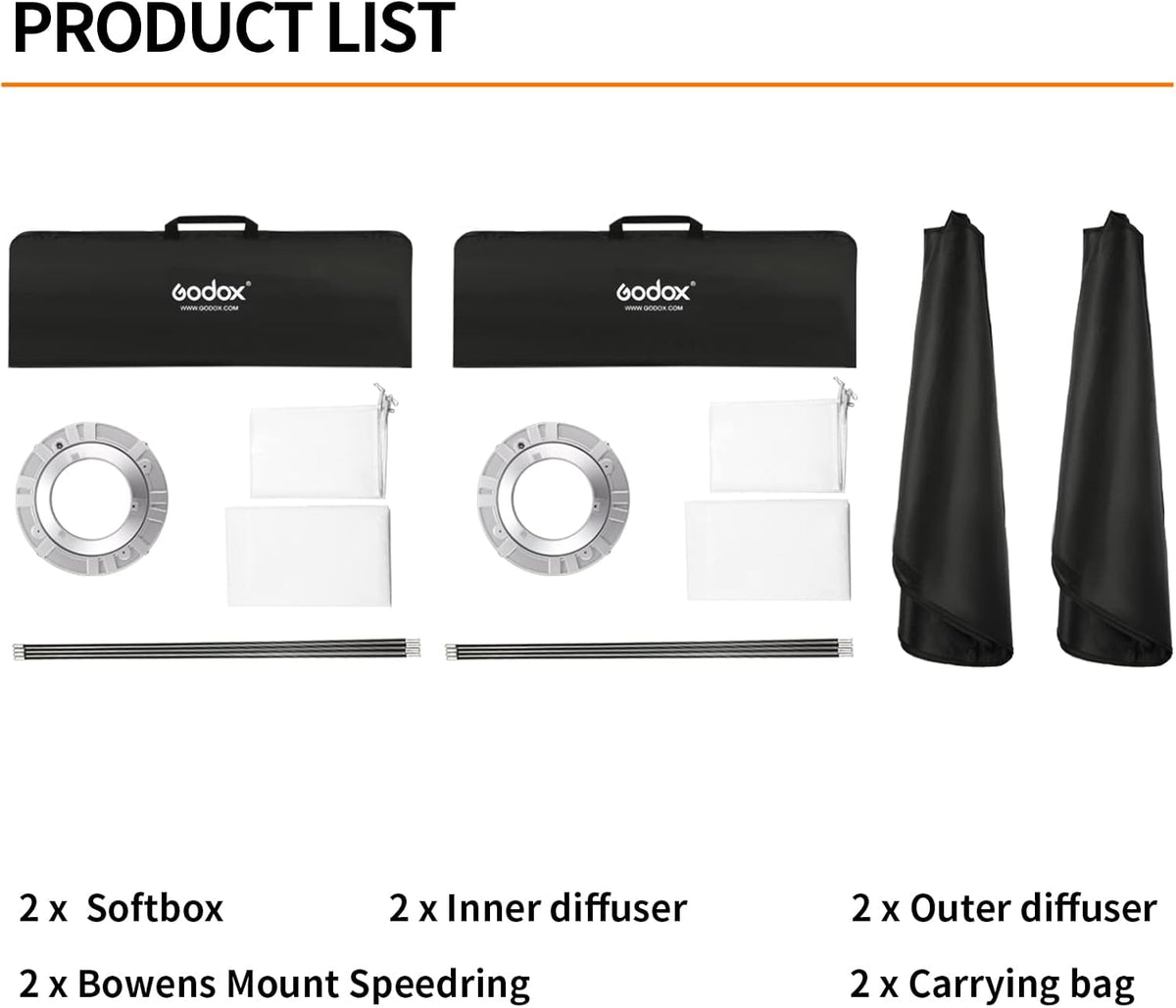 60x90cm Portable Strip Rectangle Softbox with Carry Bag (2PCS) N391793
