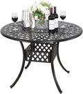 Black 42 Inch Round Cast Aluminum Patio Dining Table with Umbrella Hole L857