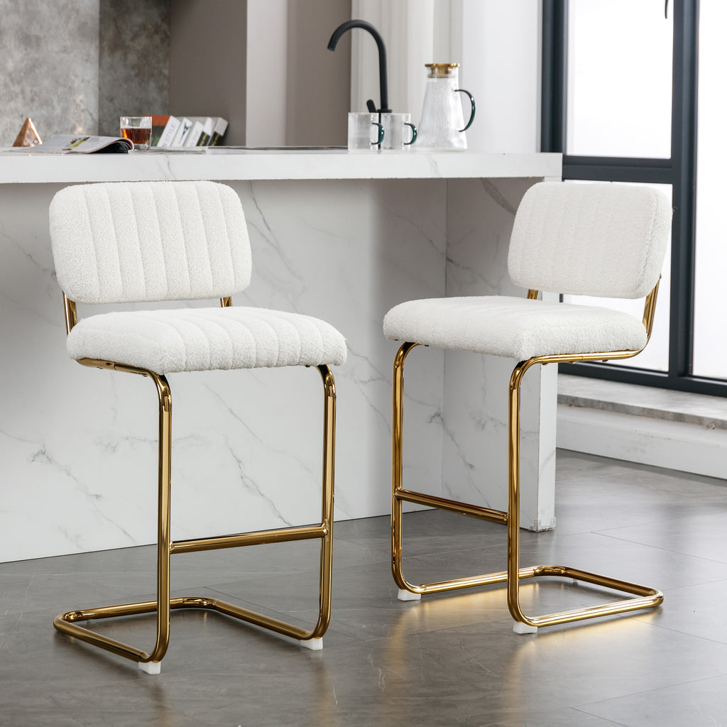 Ivory Boucle Fabric Counter Height Bar Stools Set of 2 B4327