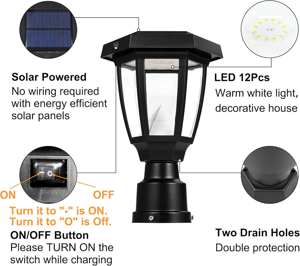 Black Plastic LED Outdoor Post Light Lantern Z498898