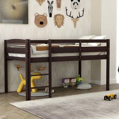 Twin Solid Wood Low Loft Bed Frame Espresso R8008