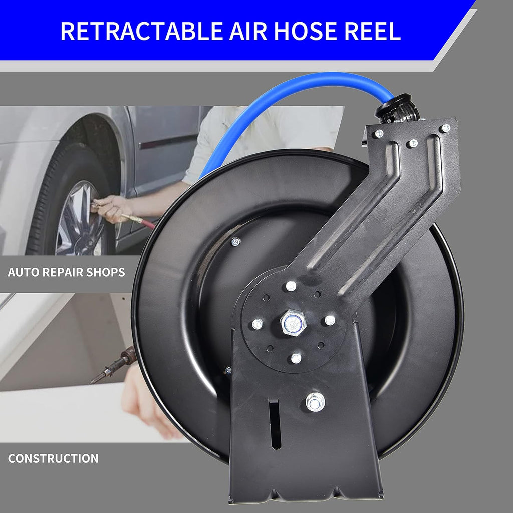 Heavy Duty Retractable Air Hose Reel Wall Mount 3/8" Hybrid Hose R647835