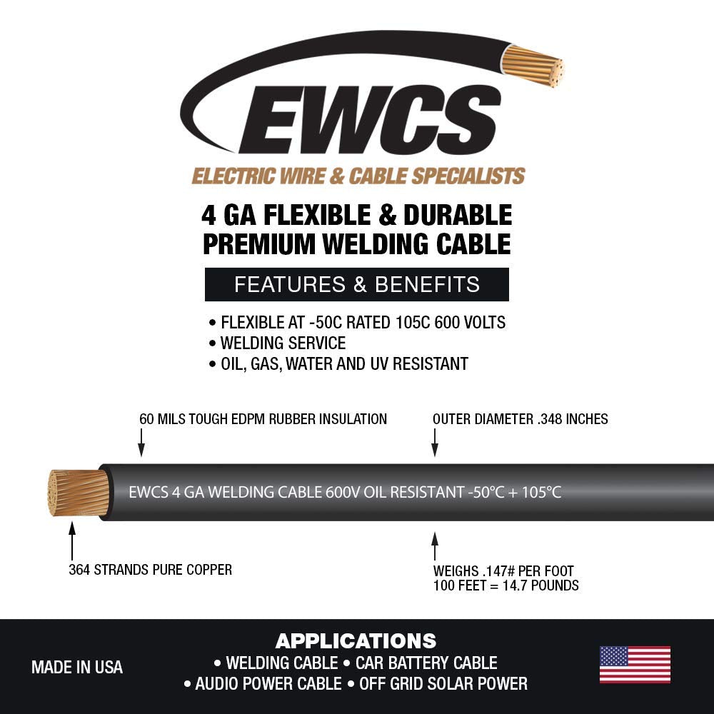 4 Gauge Black Welding Cable 100 Feet Q700297