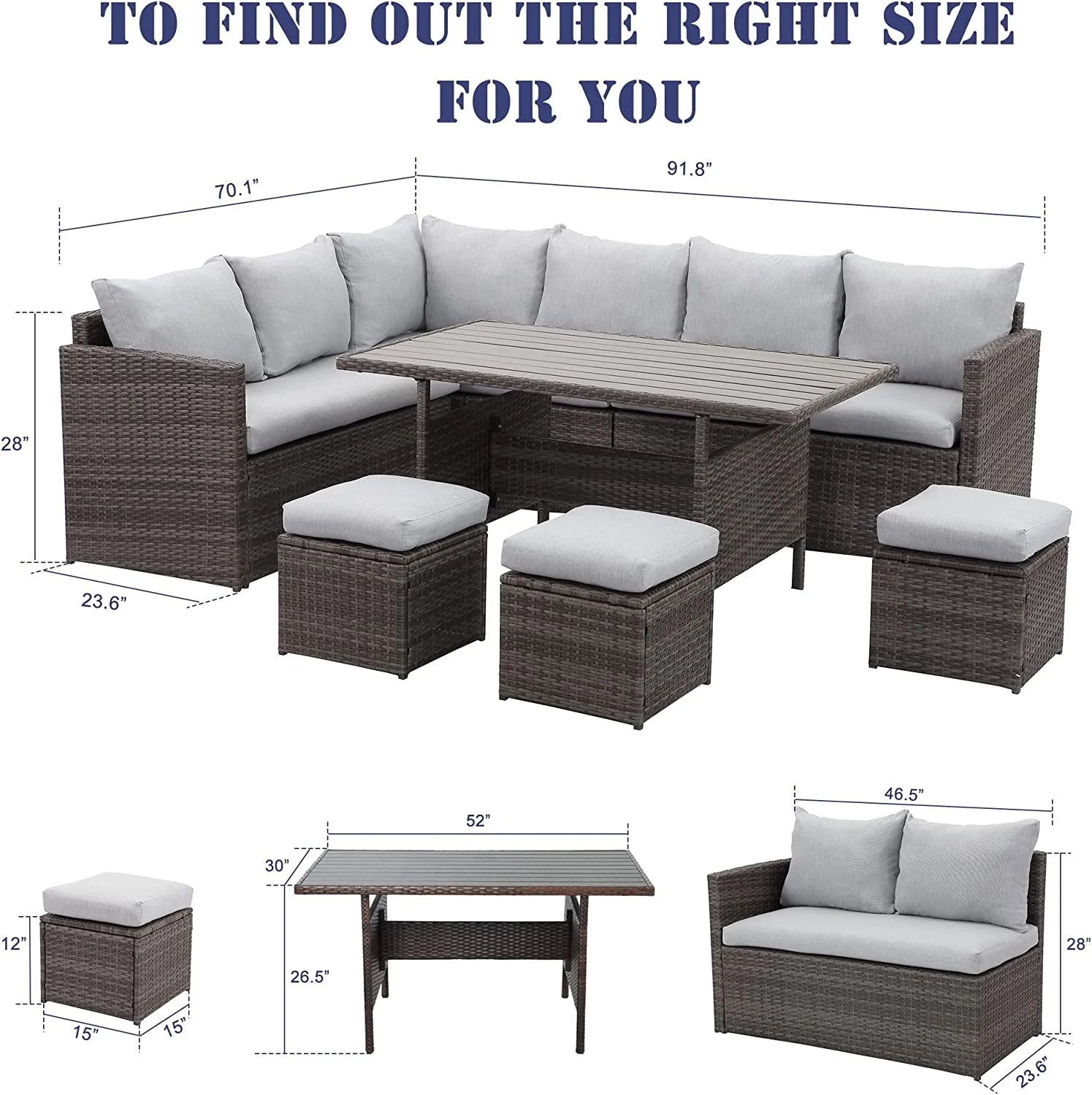 7 Piece Outdoor Dining Sectional Sofa with Dining Table and Chair F9951