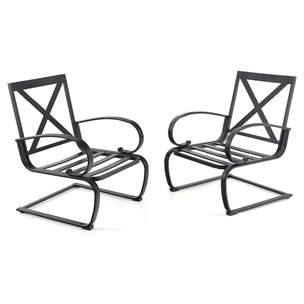 Red 7-Piece Outdoor Dining Set with Rocking Chairs and Rectangle Table with Umbrella Hole B368812