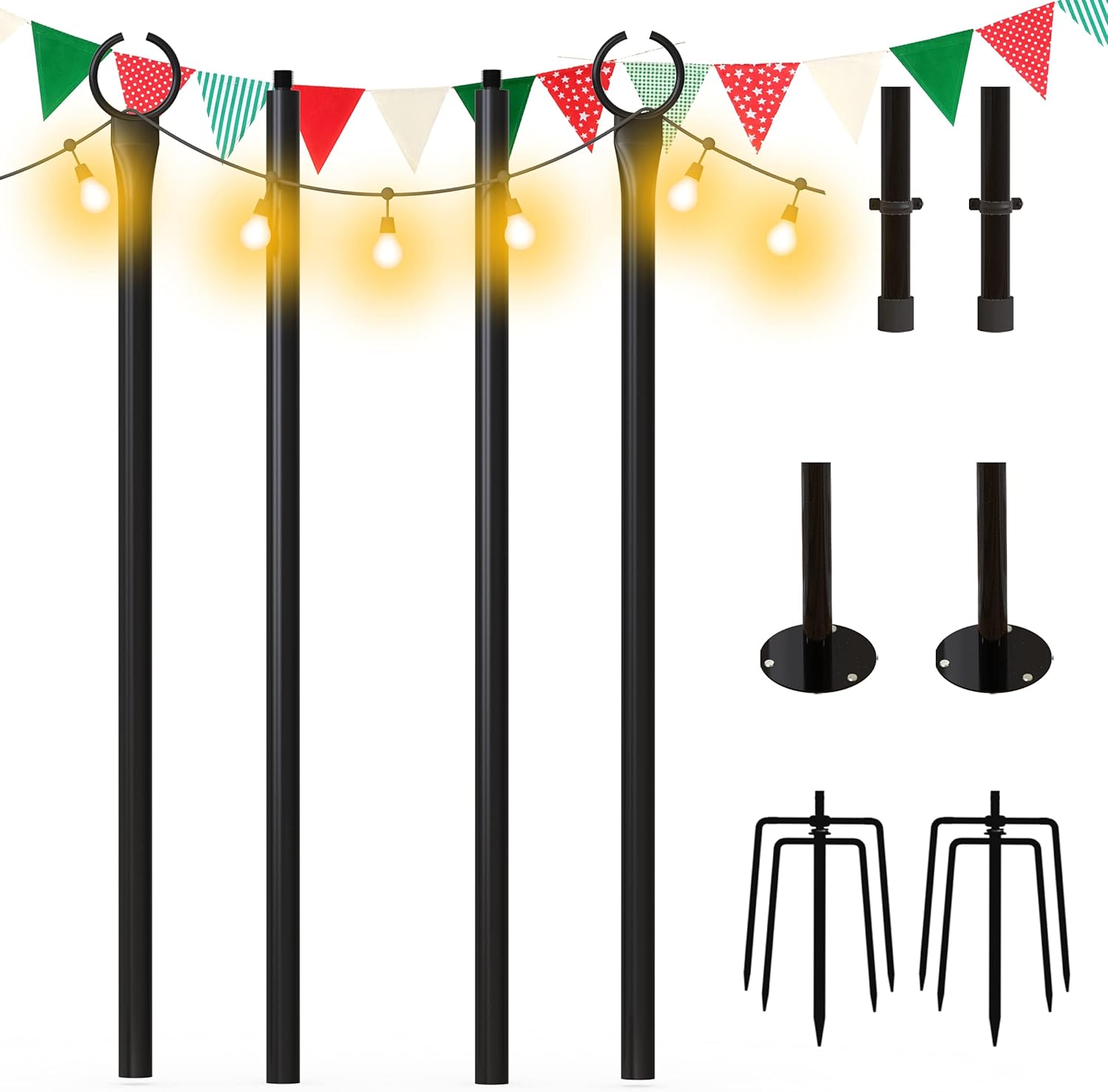 String Light Poles 2PCS 9FT Weather Resistant Stainless Steel C517004