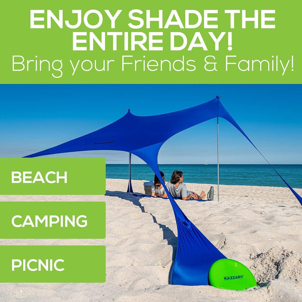 Beach Tent Pop Up Canopy Sun Shelter UPF50+ Lightweight Outdoor Shade with Ground Pegs and Stability Poles Portable Set (7.2 X 8.2 FT 4 Pole, Bright Blue) O813
