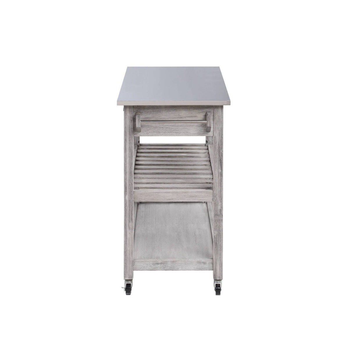 Storm Gray Wire-Brush Kitchen Cart with Stainless Steel Top A648343