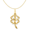 14K Yellow Gold 4 Leaf Clover Pendant Charm with Rope Chain Necklace 20'' T18579