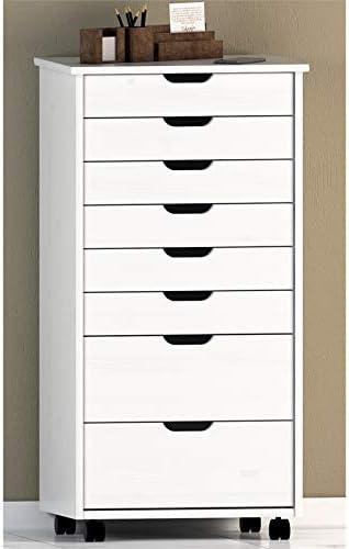 White Wash Eight Drawer Rolling File Cabinet Dresser X13502