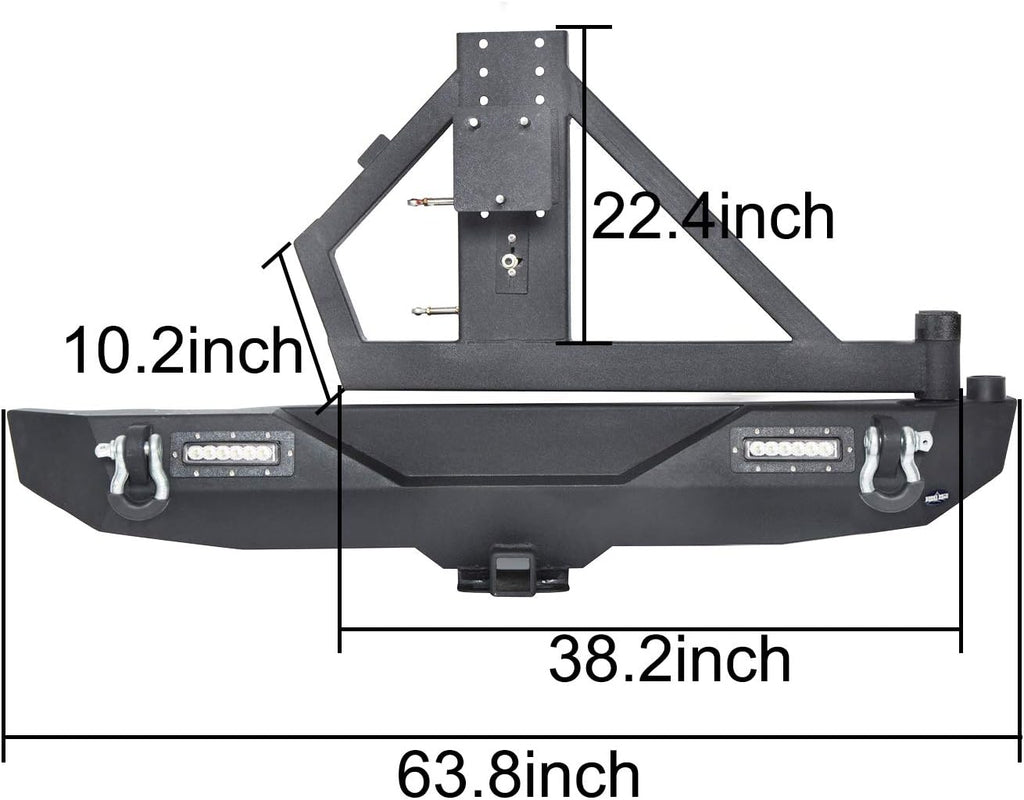 Front & Rear Bumpers Combo with Winch Plate & Spare Tire Carrier & LED Lights & D Rings Q6792