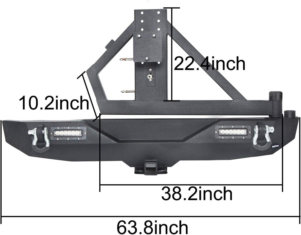 Front & Rear Bumpers Combo with Winch Plate & Spare Tire Carrier & LED Lights & D Rings Q6792