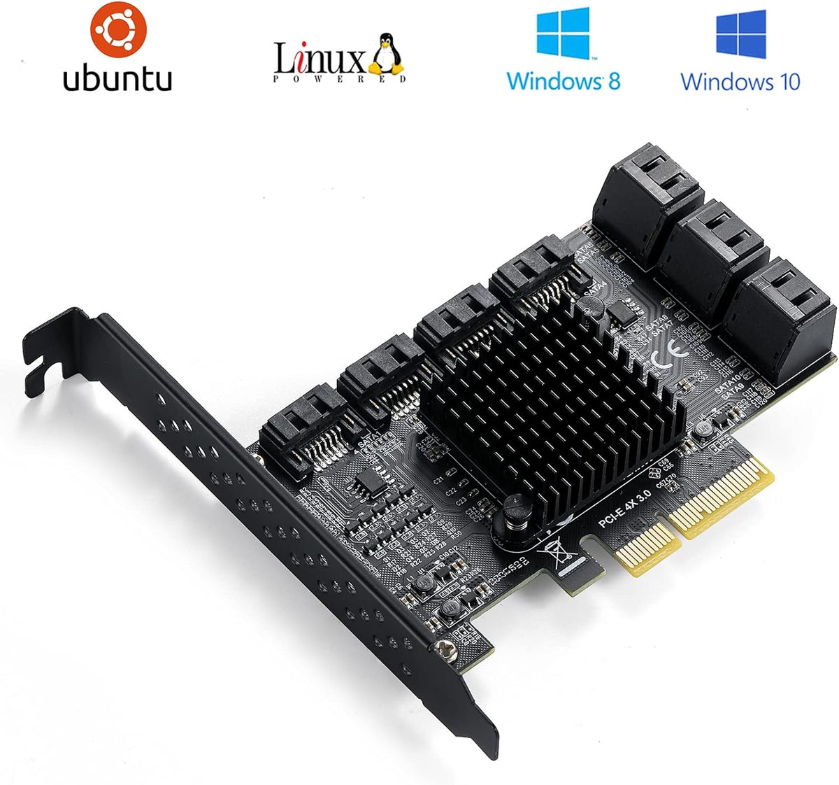 PCIE 4X SATA Card 10 Ports, 6 Gbps SATA 3.0 Controller PCIe Expansion Card, Non-Raid, with Low Profile Bracket and 10 SATA Cables Q713