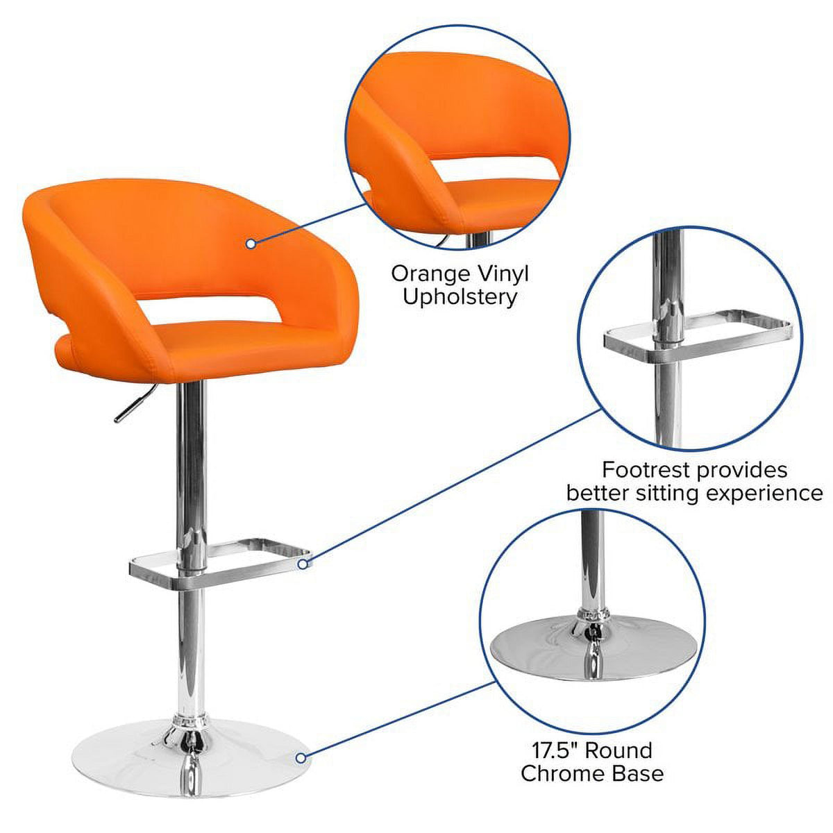 Modern Faux Leather Adjustable Bar Stool in Orange K1536