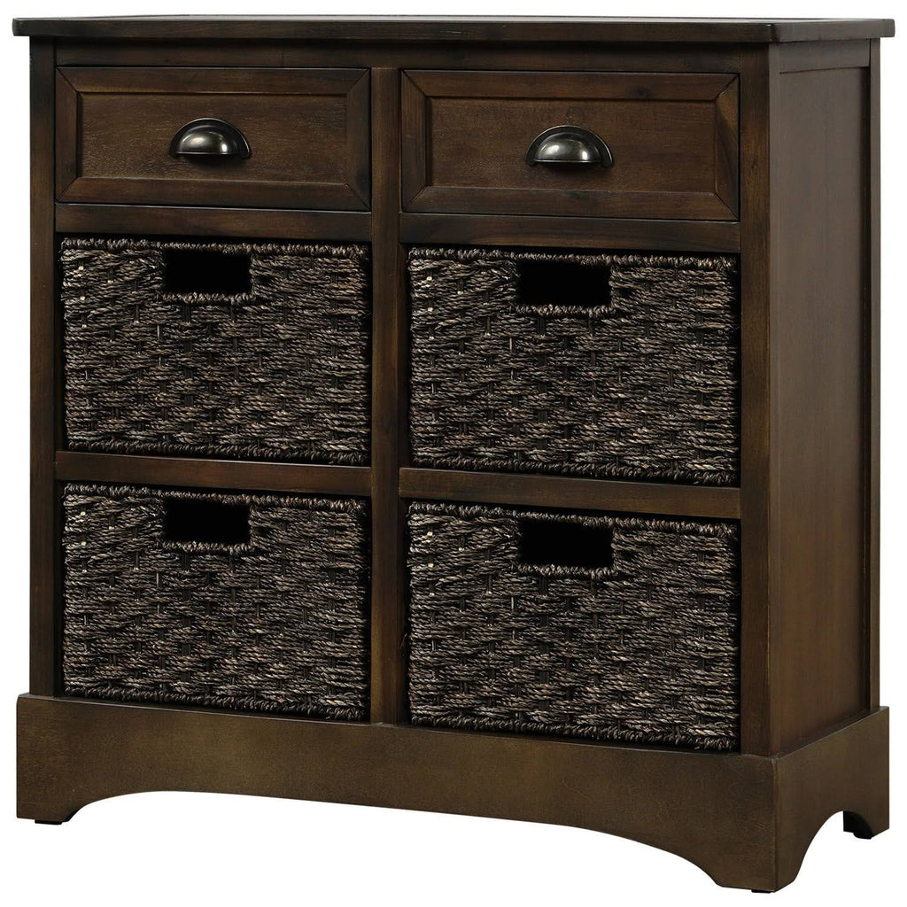 Rustic Storage Cabinet with 2 Drawers and 4 Fabric Basket Espresso P811