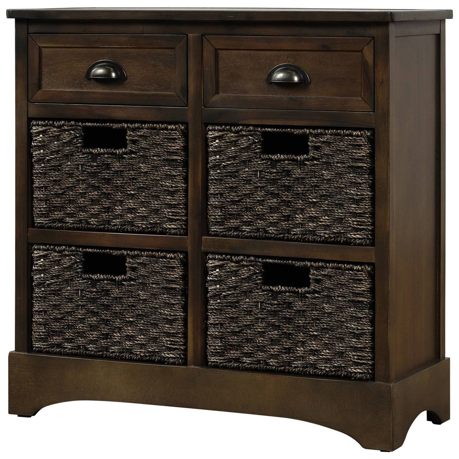 Rustic Storage Cabinet with 2 Drawers and 4 Fabric Basket Espresso P811