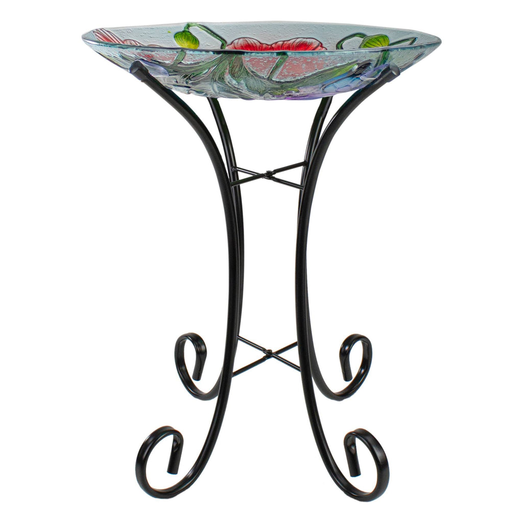 Hand Painted Glass Outdoor Birdbath S458