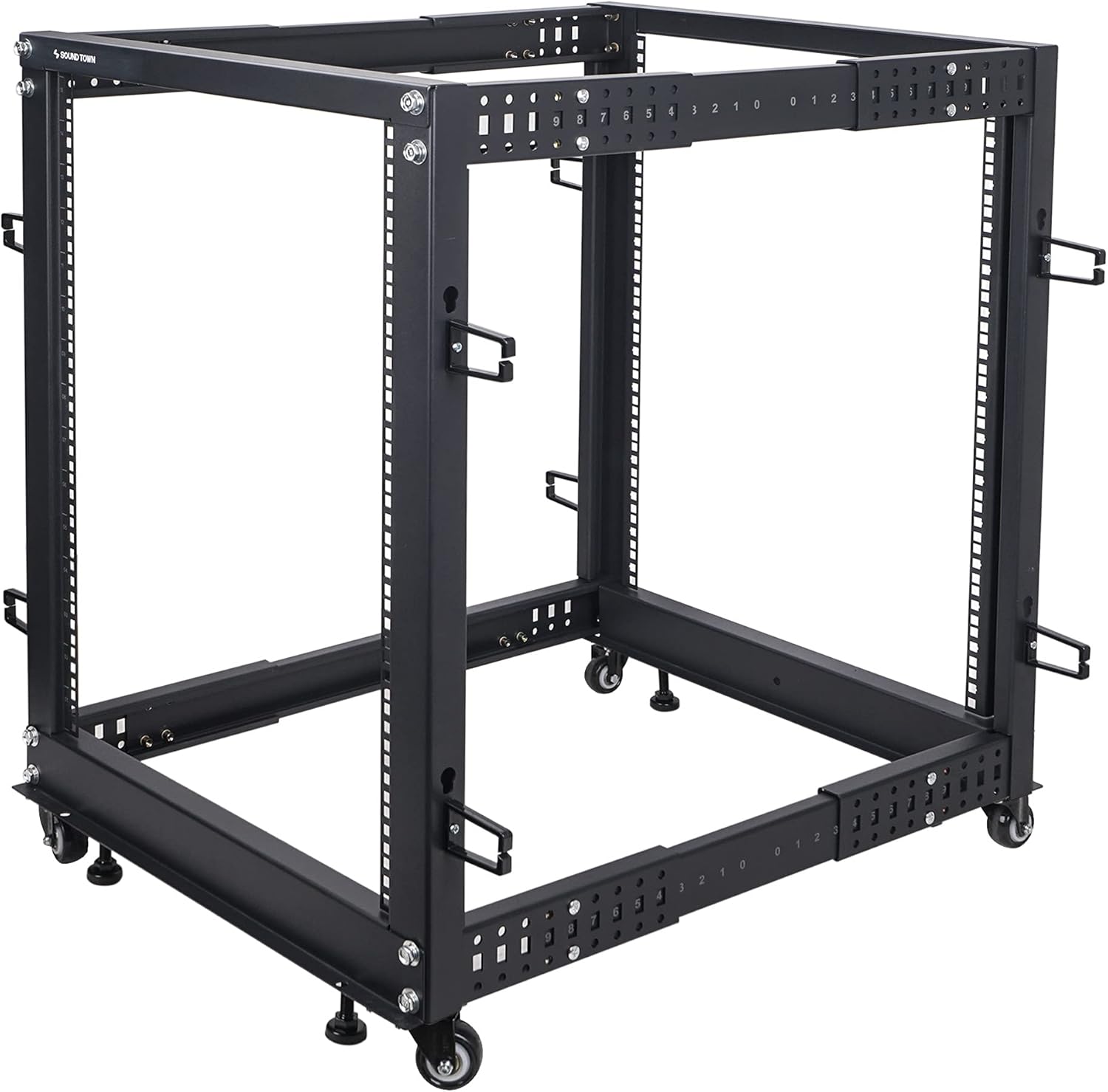15U Open Frame Server and Network Equipment Rack with Adjustable Depth, Casters, Levelers, Cable Management D554