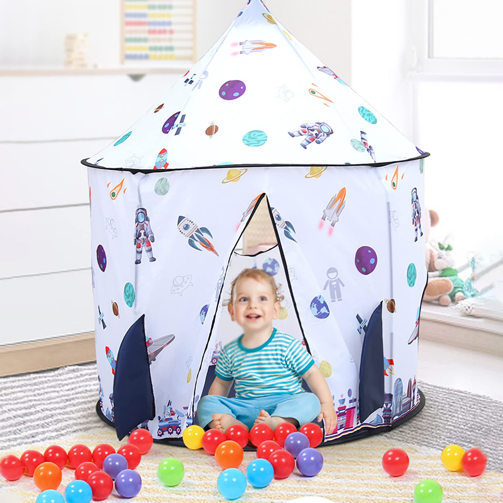 Kids Tent Rocket Ship Toy Foldable Space Themed Indoor Outdoor Large Play Tent A3708
