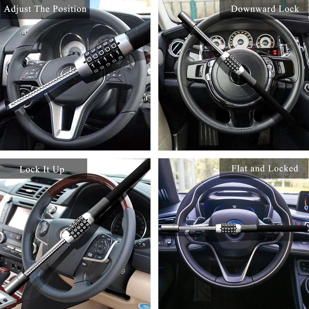 Heavy Duty Retractable Two Hooks Steering Wheel Lock Q2254