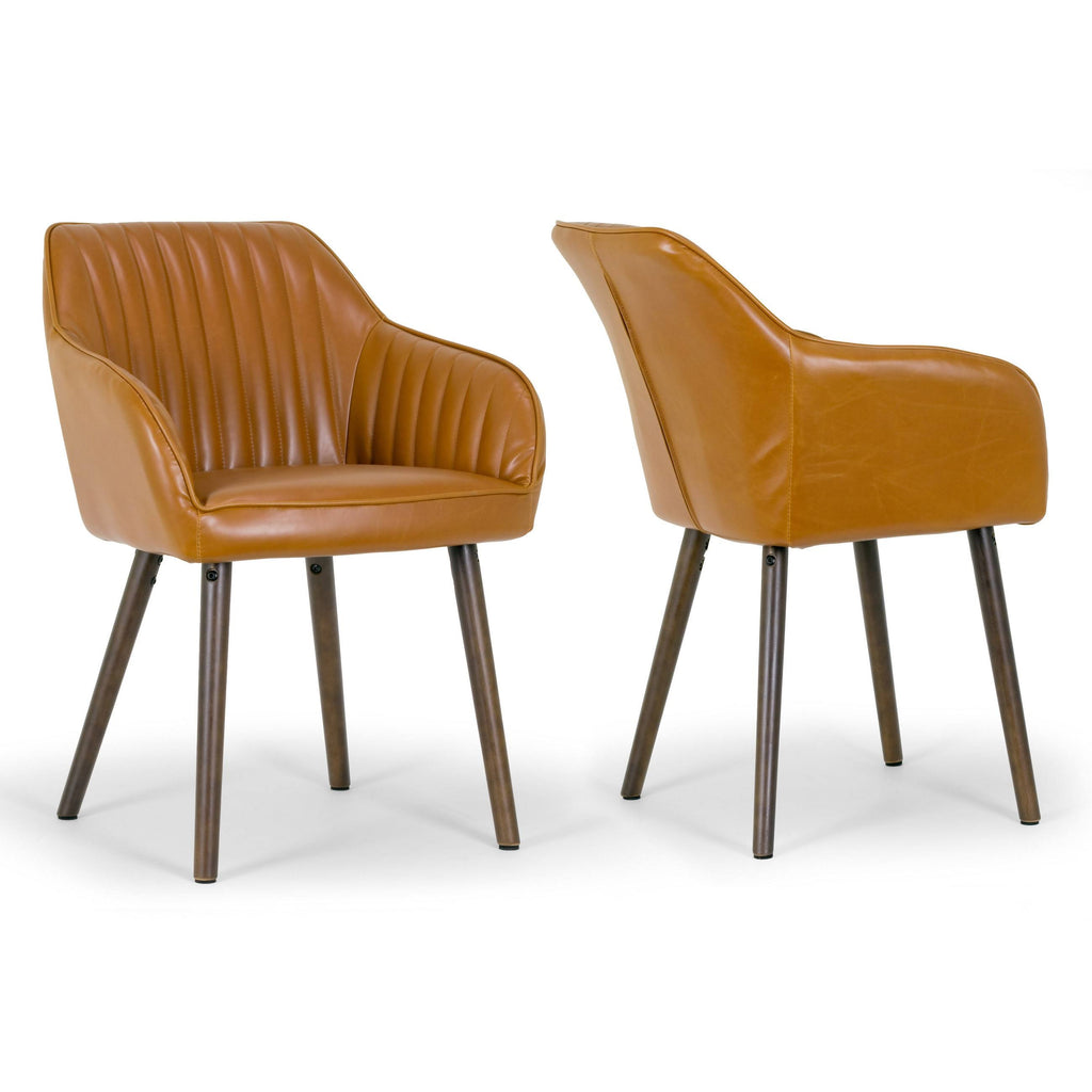 Caramel Brown Faux Leather Arm Chair with Beech Legs (Set of 2) N4014