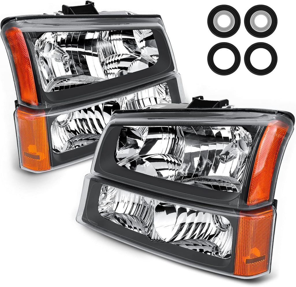 Black Housing Clear Lens Amber Reflector Headlights Assembly T91000