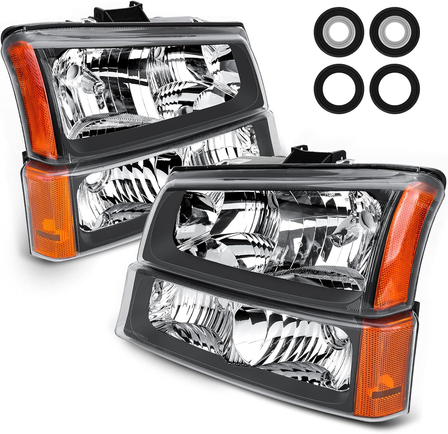 Black Housing Clear Lens Amber Reflector Headlights Assembly T91000