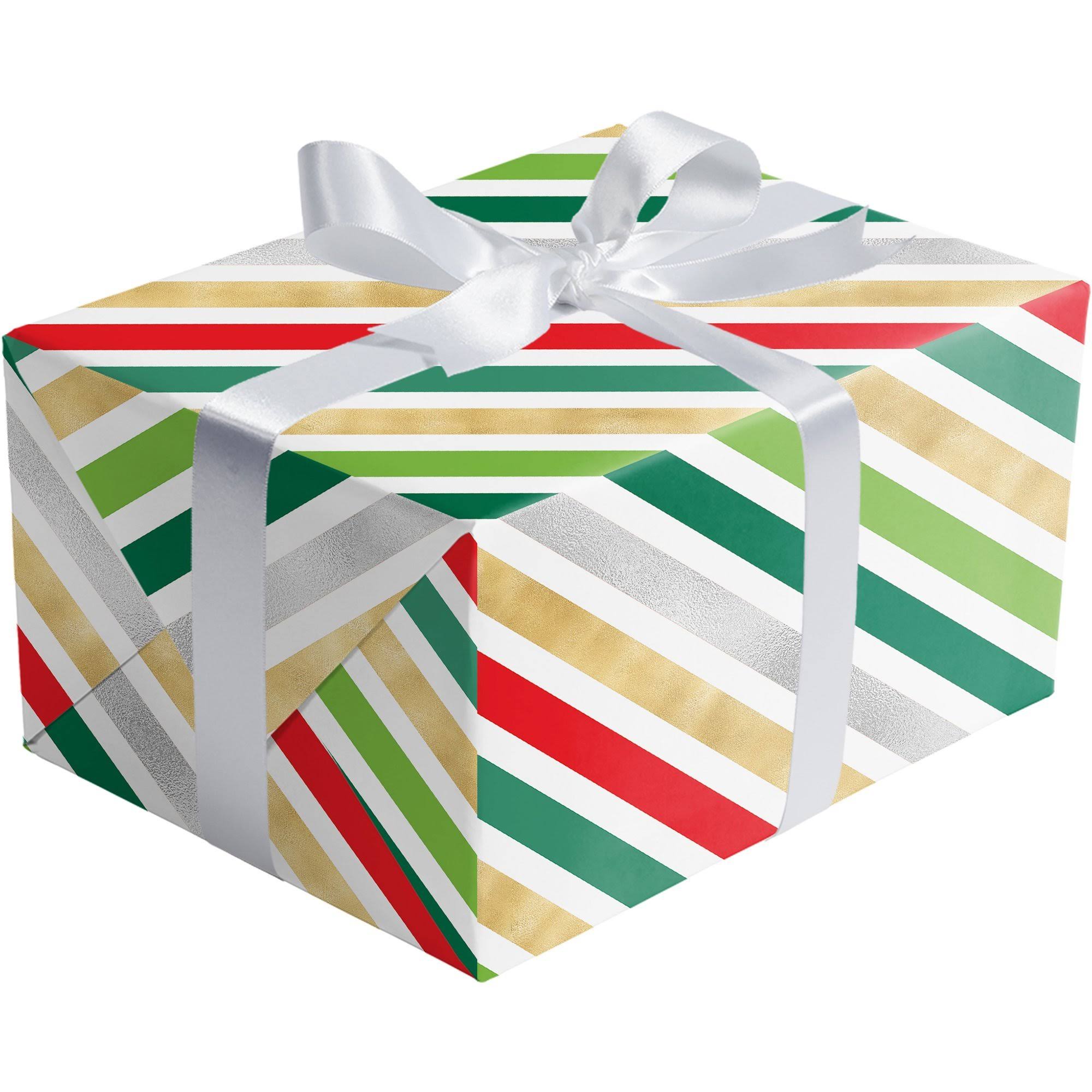 Bulk Ream Roll Christmas Gift Wrap, Foil Stripes Y88908