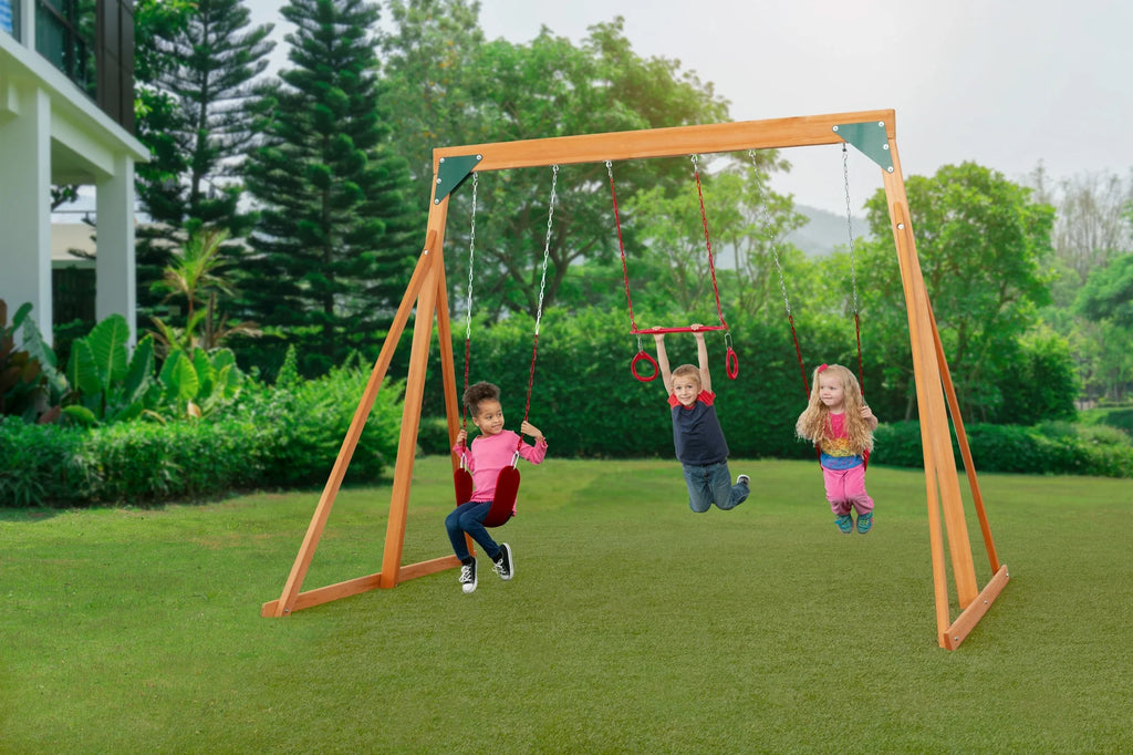 Cedar Swingset with Belt Swings and Trapeze Bar A16767