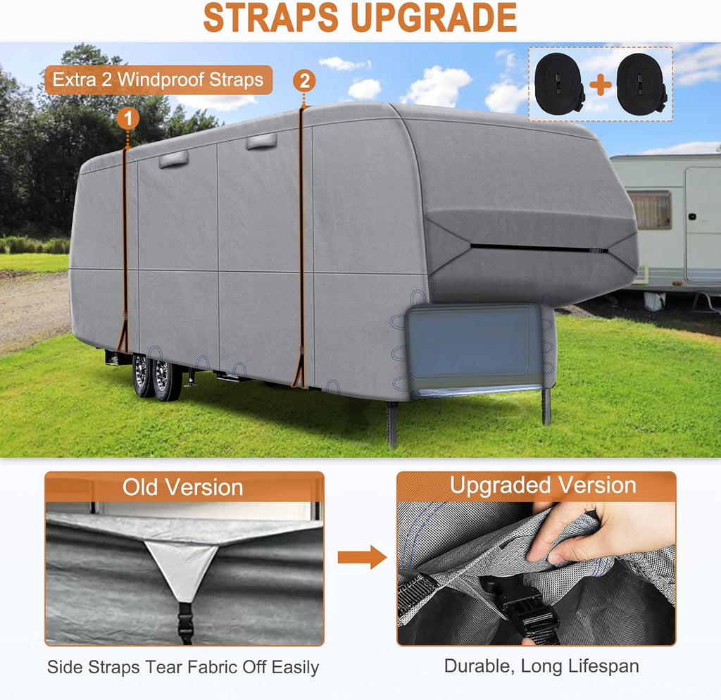 5th Wheel RV Cover with 4 Gutter Spout Covers and 2 Windproof Straps B1755