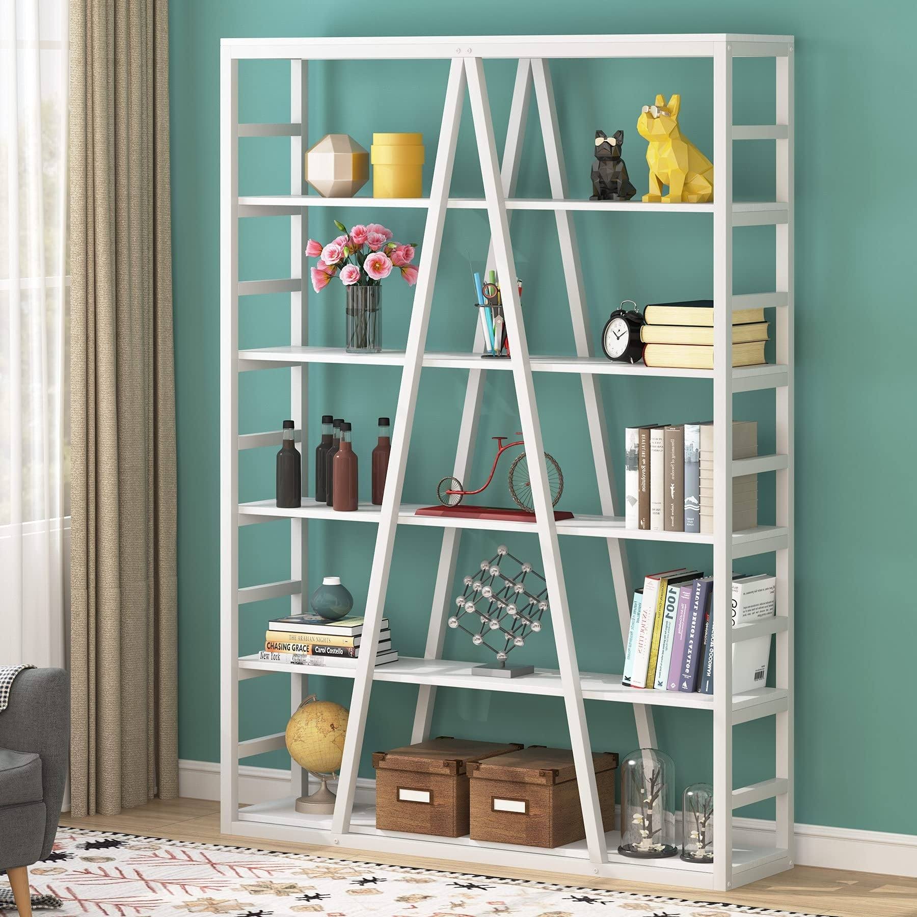 White 6 Tier Industrial Bookshelf G54568
