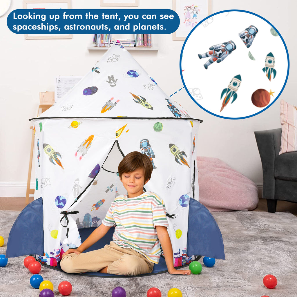 Kids Tent Rocket Ship Toy Foldable Space Themed Indoor Outdoor Large Play Tent A3708
