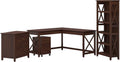 60W L Shaped Desk with File Cabinets and 5 Shelf Bookcase X83078