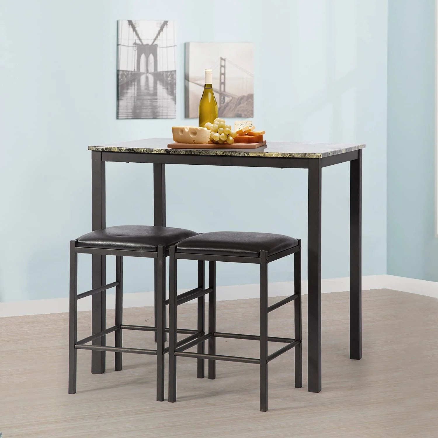 Brown Marble Rectangular Dining Table and Chair for 2 X8590